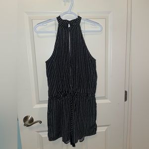 Black Romper with White Stripes, Size Small